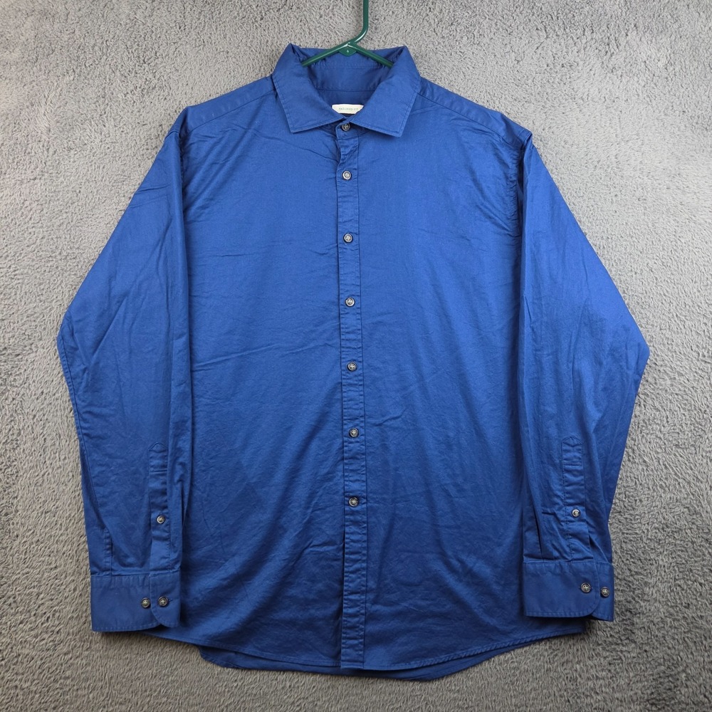 Jos A Bank Button Up Dress Shirt Men's Large Tailored Fit Comfort Stretch Blue